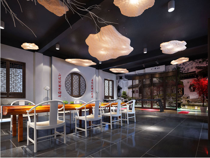 國學館展廳琴房裝修設計案例效果圖