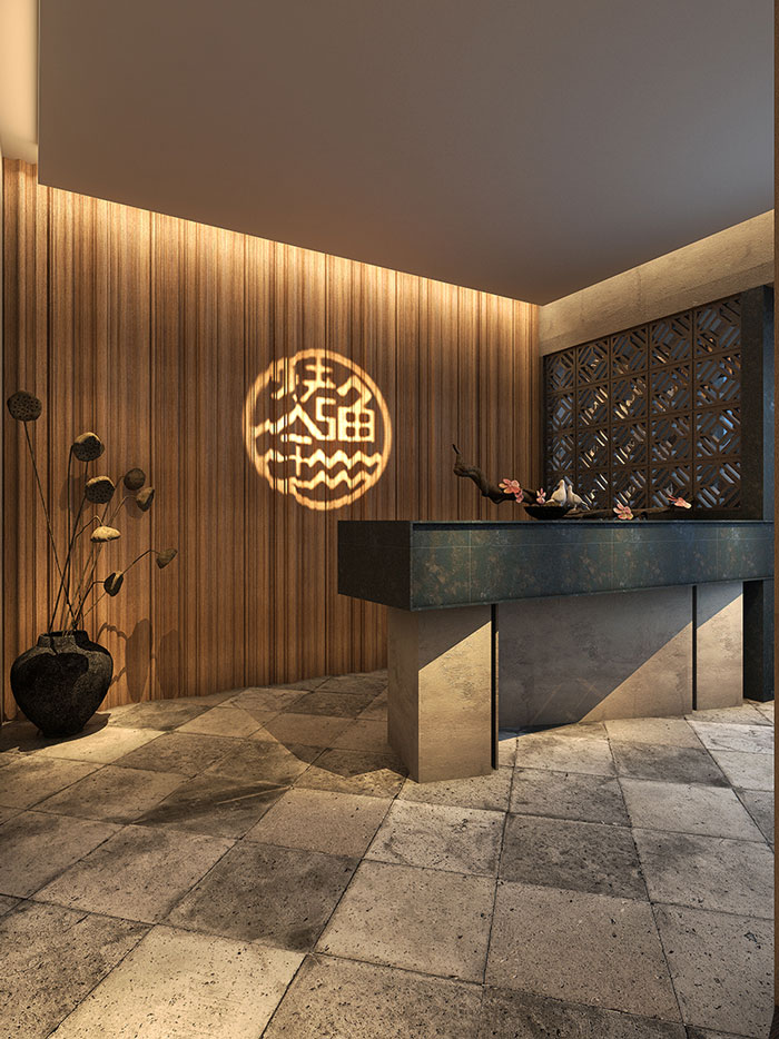 時而驚奇、時而陶醉的烤魚店前臺裝修設計方案效果圖