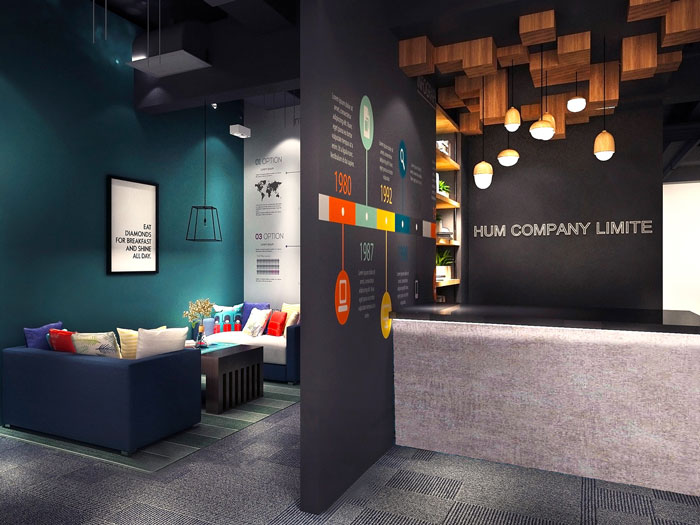 輕工業(yè)風(fēng)格辦公室前臺(tái)裝修設(shè)計(jì)效果圖