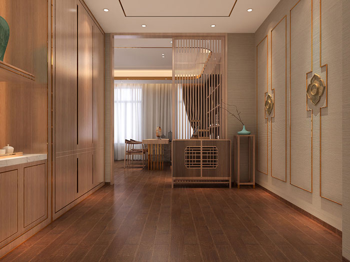 新中式辦公室進門區設計效果圖