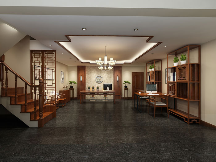 中式辦公進門區裝修設計效果圖