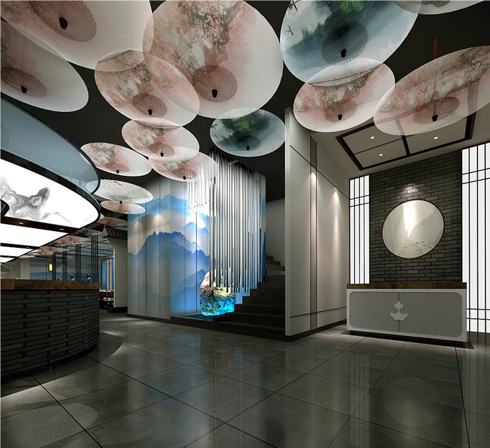 江南風情主題餐廳前臺裝修設計效果圖