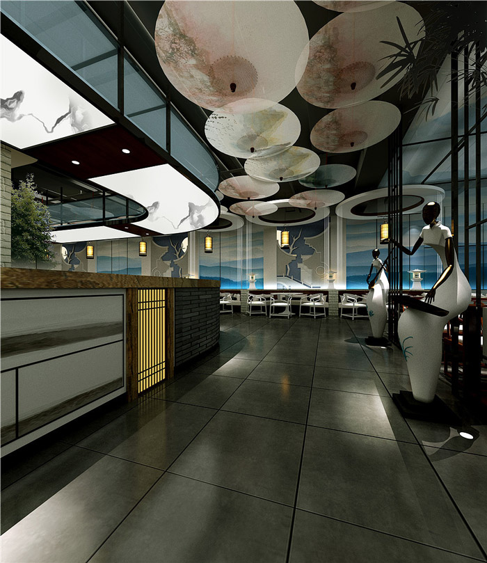 江南風情主題餐廳餐區裝修設計效果圖