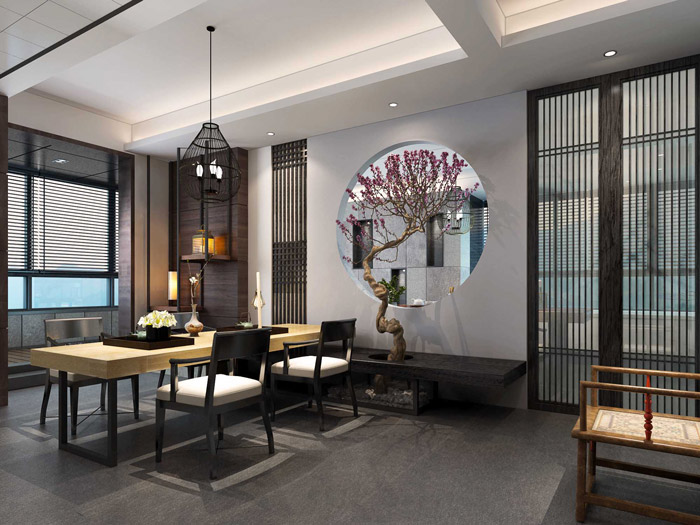 新中式辦公空間辦公區裝修設計效果圖